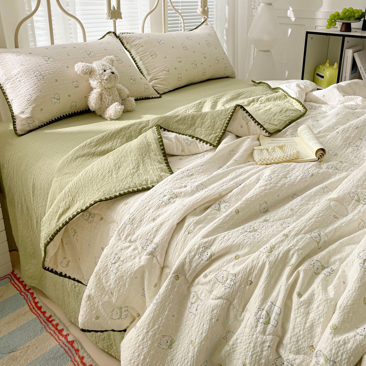 91家纺网 家纺一手货源 找家纺 蓝极人 2026新款泡芙贝壳边夏被四件套 XB耶耶狗