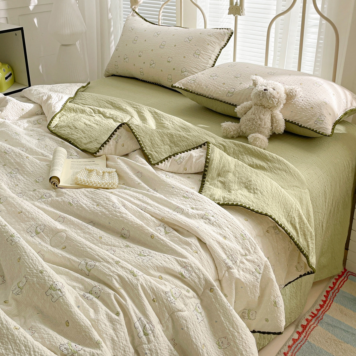 91家纺网 家纺一手货源 找家纺 蓝极人 2026新款泡芙贝壳边夏被四件套 XB耶耶狗