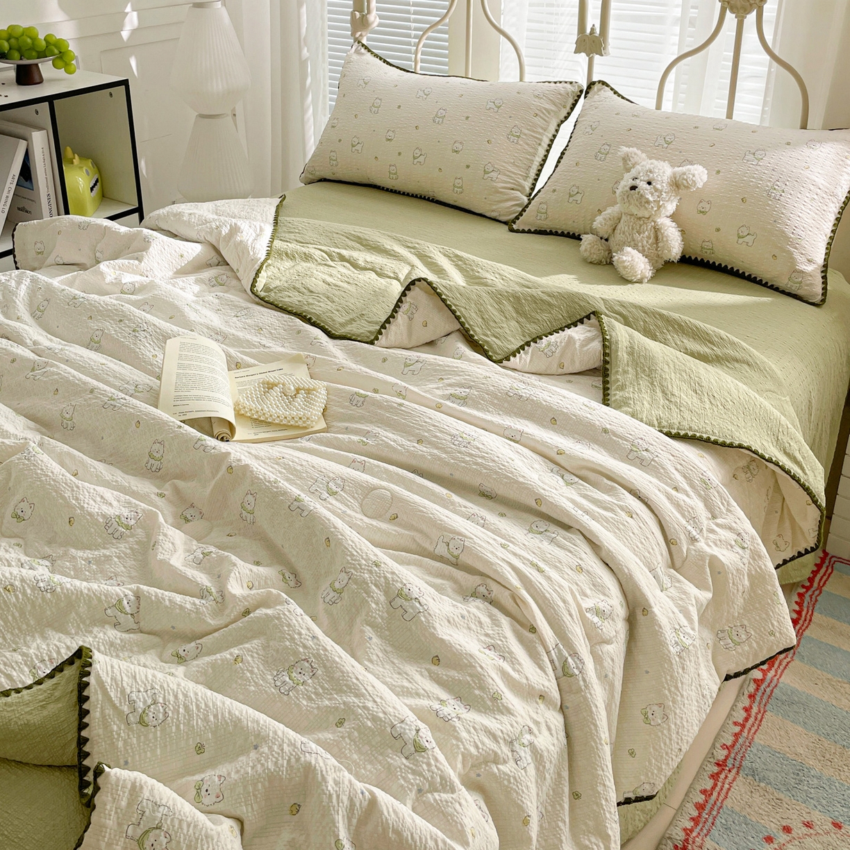 91家纺网 家纺一手货源 找家纺 蓝极人 2026新款泡芙贝壳边夏被四件套 XB耶耶狗