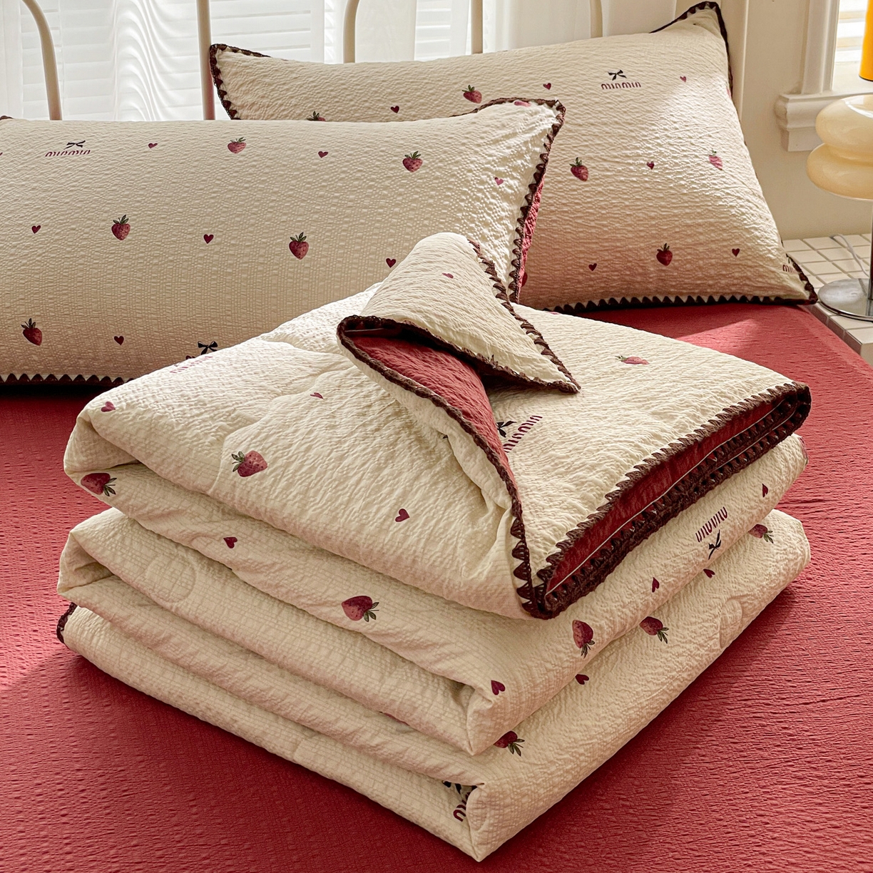 91家纺网 家纺一手货源 找家纺 （总）蓝极人 2026新款泡芙贝壳边夏被四件套