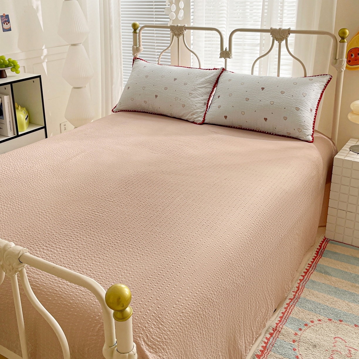 91家纺网 家纺一手货源 找家纺 蓝极人 2026新款泡芙贝壳边夏被四件套 XB好心情