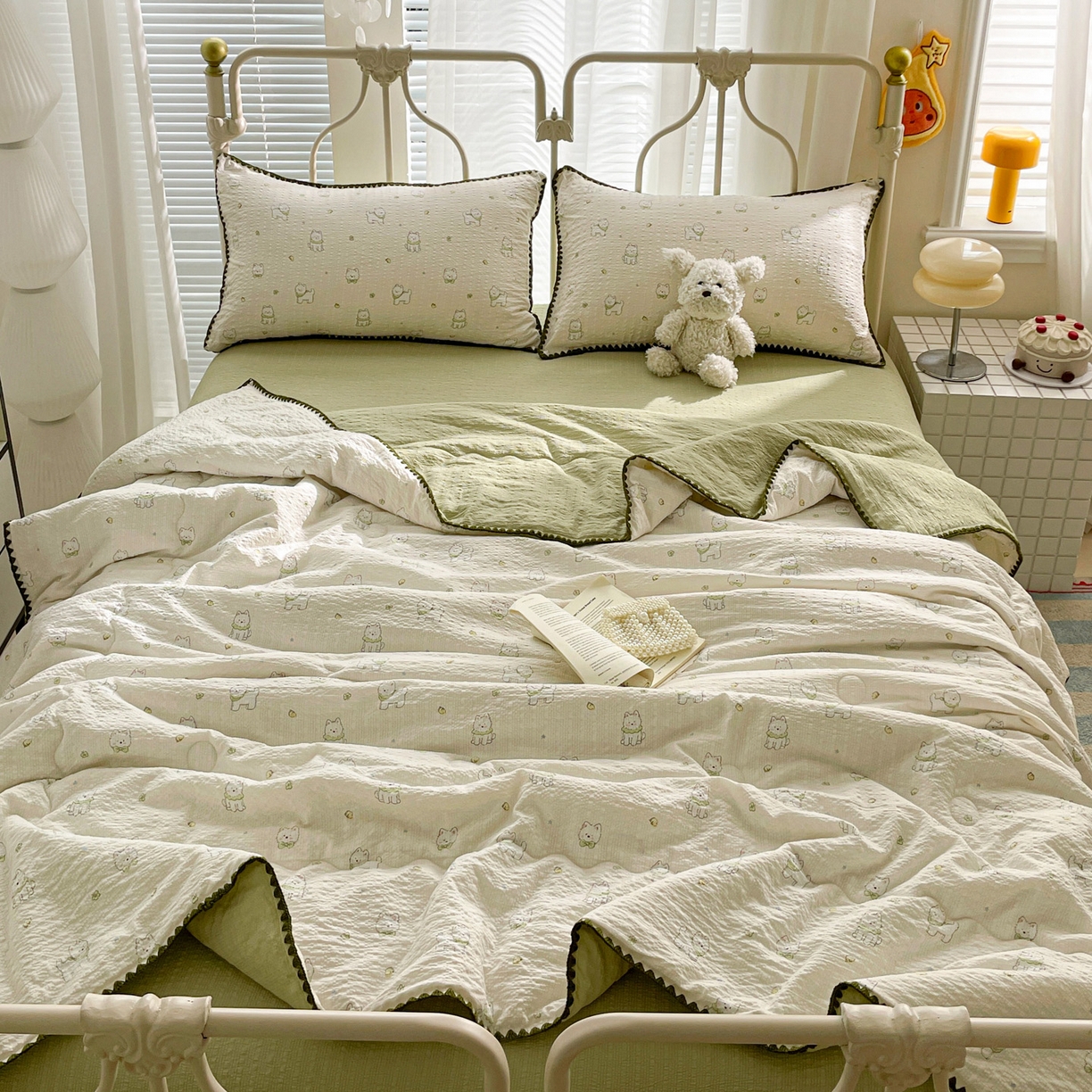 91家纺网 家纺一手货源 找家纺 蓝极人 2026新款泡芙贝壳边夏被四件套 XB耶耶狗