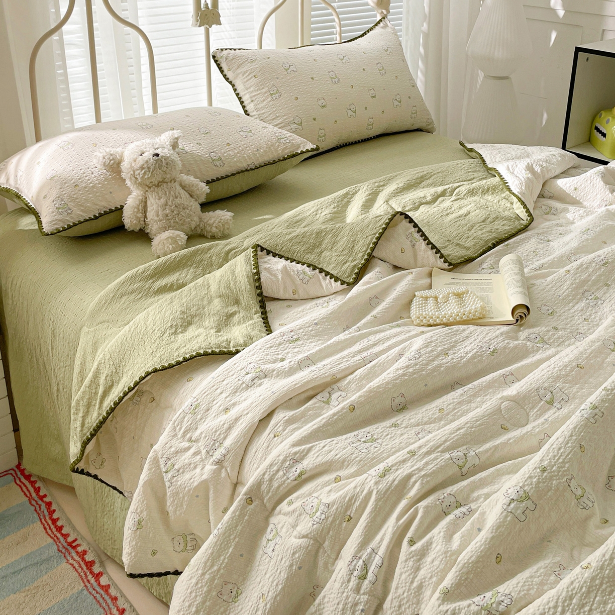 91家纺网 家纺一手货源 找家纺 蓝极人 2026新款泡芙贝壳边夏被四件套 XB耶耶狗