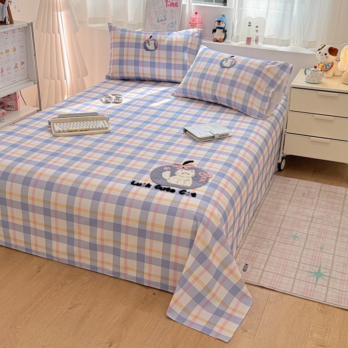 91家纺网 家纺一手货源 找家纺 雅萱家纺 2026新款全棉老粗布毛巾绣床单 软萌奶猫