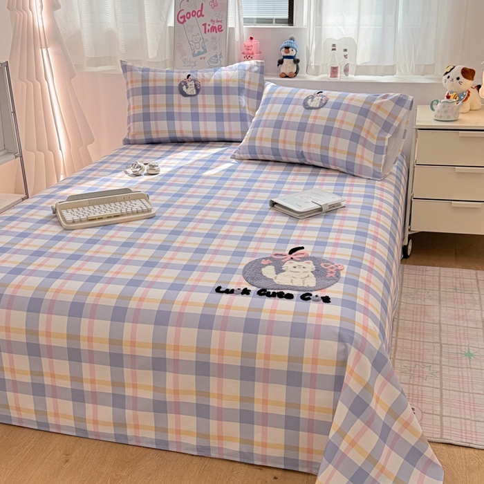 91家纺网 家纺一手货源 找家纺 雅萱家纺 2026新款全棉老粗布毛巾绣床单 软萌奶猫