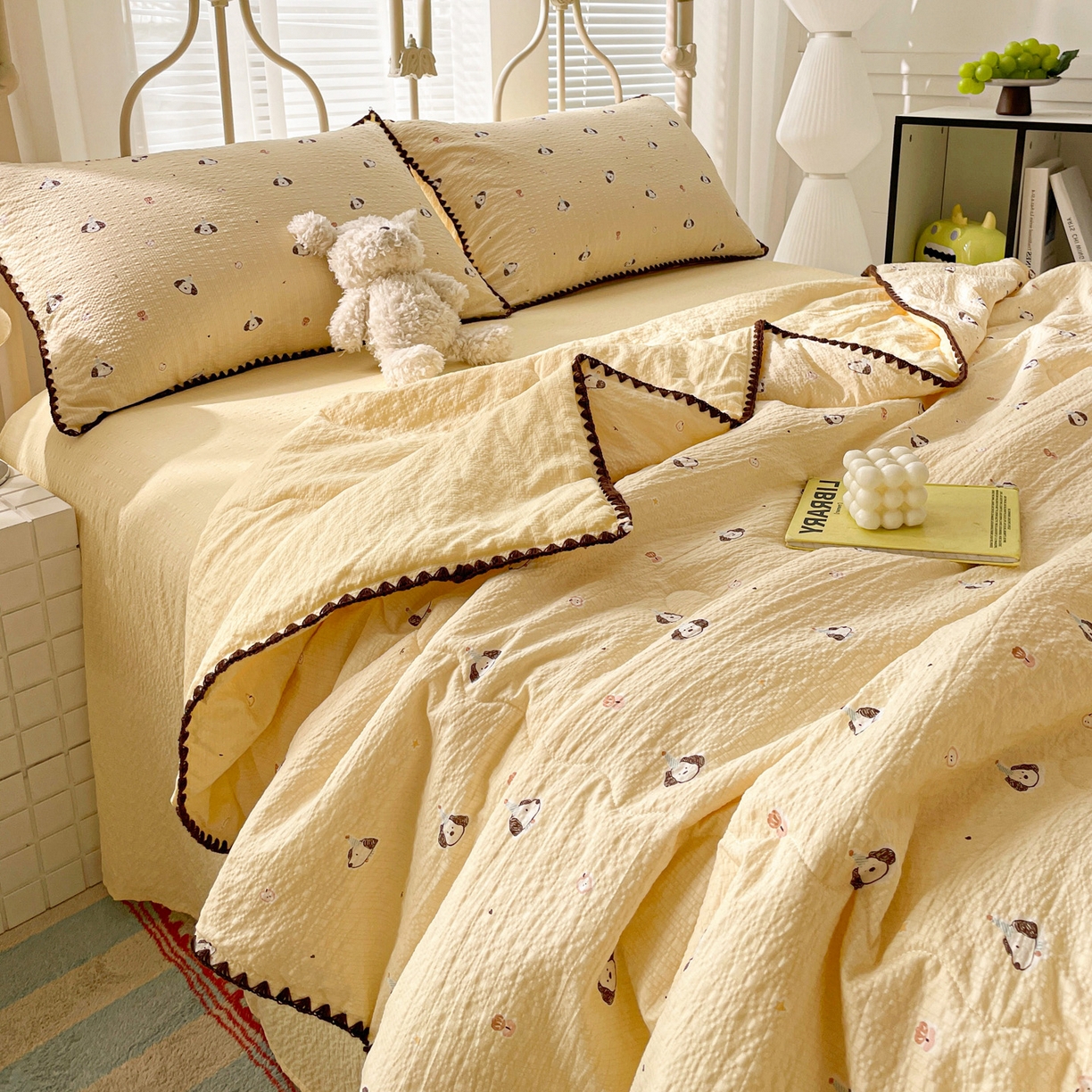 91家纺网 家纺一手货源 找家纺 蓝极人 2026新款泡芙贝壳边夏被四件套 XB生日狗