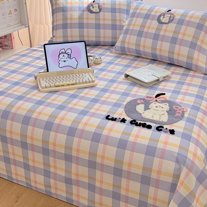 91家纺网 家纺一手货源 找家纺 雅萱家纺 2026新款全棉老粗布毛巾绣床单 软萌奶猫