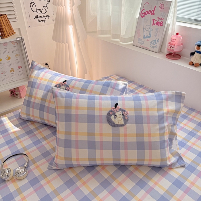 91家纺网 家纺一手货源 找家纺 雅萱家纺 2026新款全棉老粗布毛巾绣床单 软萌奶猫