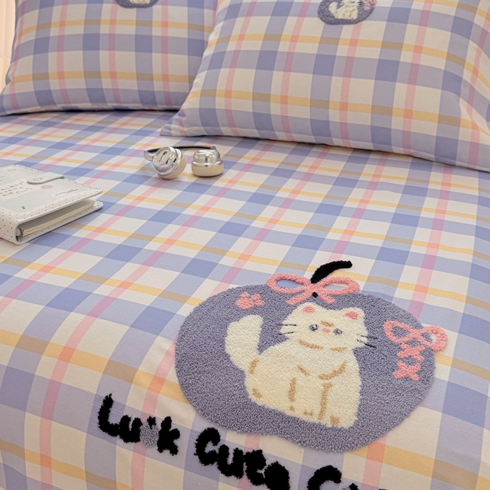 91家纺网 家纺一手货源 找家纺 雅萱家纺 2026新款全棉老粗布毛巾绣床单 软萌奶猫