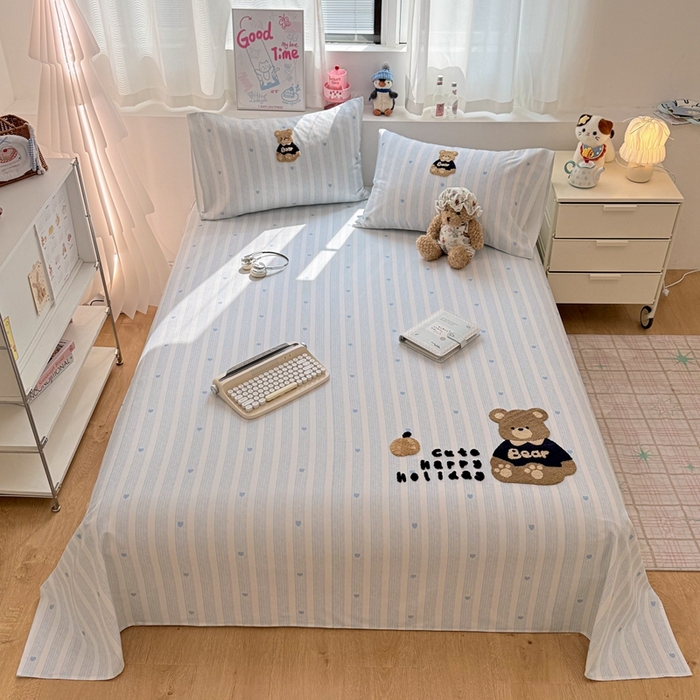 91家纺网 家纺一手货源 找家纺 雅萱家纺 2026新款全棉老粗布毛巾绣床单 条纹软熊