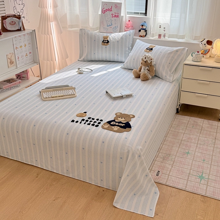 91家纺网 家纺一手货源 找家纺 雅萱家纺 2026新款全棉老粗布毛巾绣床单 条纹软熊