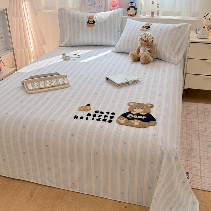 91家纺网 家纺一手货源 找家纺 雅萱家纺 2026新款全棉老粗布毛巾绣床单 条纹软熊