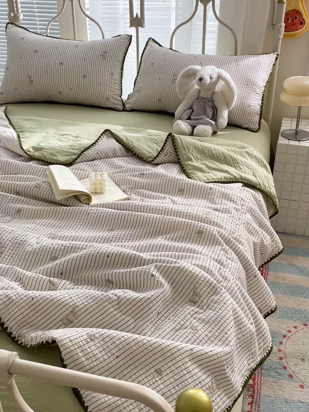 91家纺网 家纺一手货源 找家纺 蓝极人 2026新款泡芙贝壳边夏被四件套 XB蘑菇兔