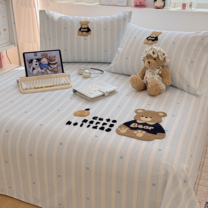 91家纺网 家纺一手货源 找家纺 雅萱家纺 2026新款全棉老粗布毛巾绣床单 条纹软熊