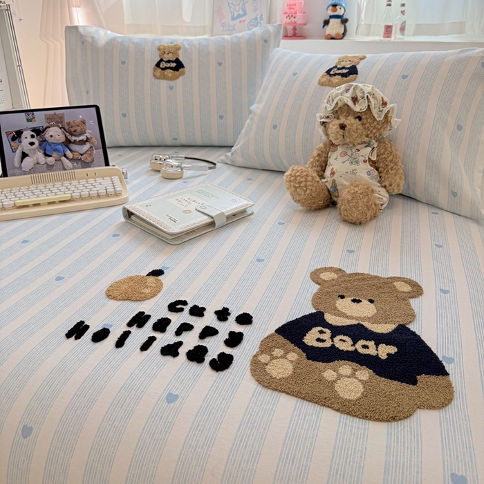 91家纺网 家纺一手货源 找家纺 雅萱家纺 2026新款全棉老粗布毛巾绣床单 条纹软熊