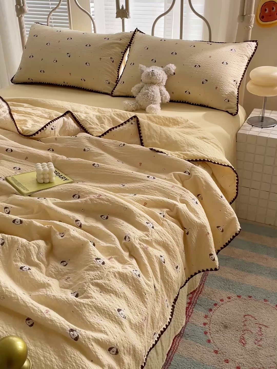 91家纺网 家纺一手货源 找家纺 蓝极人 2026新款泡芙贝壳边夏被四件套 XB生日狗