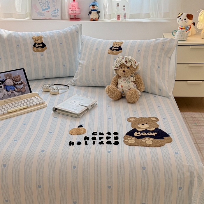 91家纺网 家纺一手货源 找家纺 雅萱家纺 2026新款全棉老粗布毛巾绣床单 条纹软熊