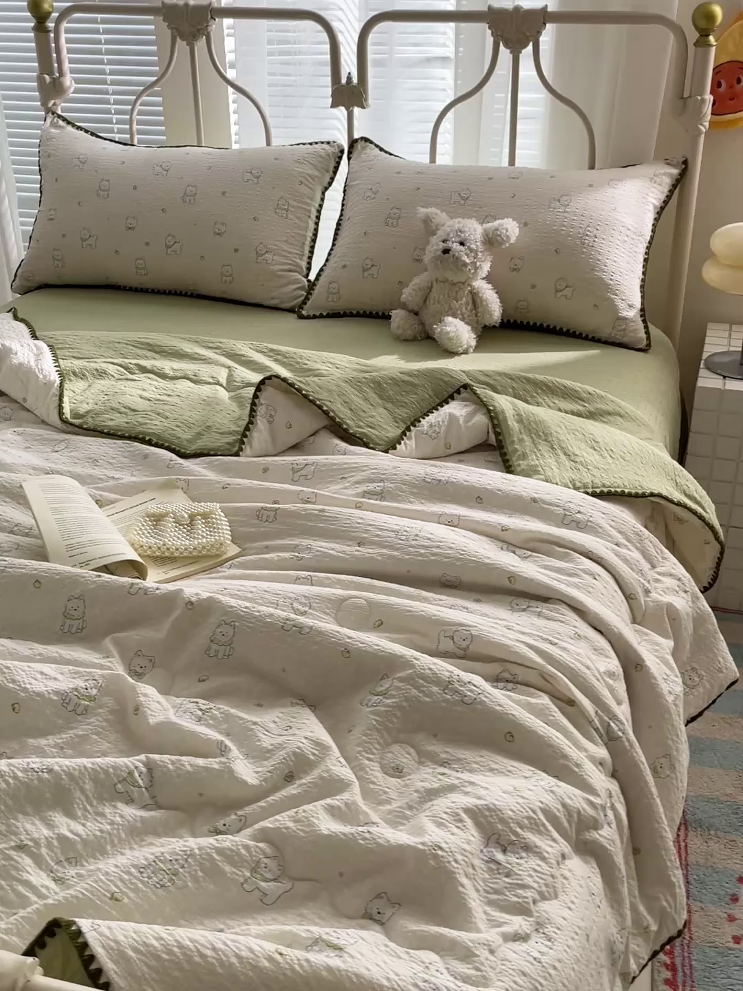 91家纺网 家纺一手货源 找家纺 蓝极人 2026新款泡芙贝壳边夏被四件套 XB耶耶狗