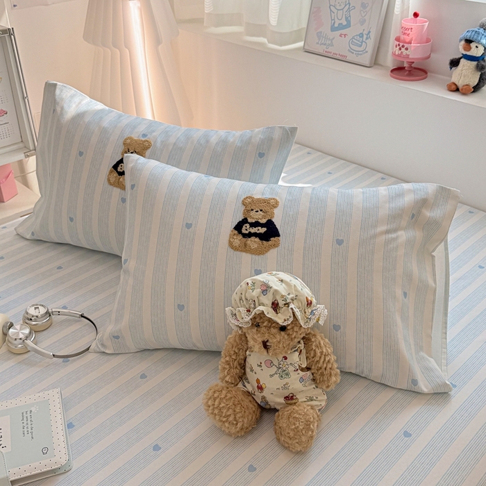 91家纺网 家纺一手货源 找家纺 雅萱家纺 2026新款全棉老粗布毛巾绣床单 条纹软熊