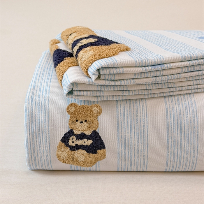 91家纺网 家纺一手货源 找家纺 雅萱家纺 2026新款全棉老粗布毛巾绣床单 条纹软熊