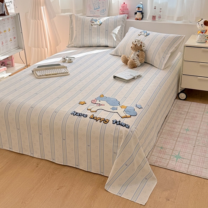 91家纺网 家纺一手货源 找家纺 雅萱家纺 2026新款全棉老粗布毛巾绣床单 星愿独角小马