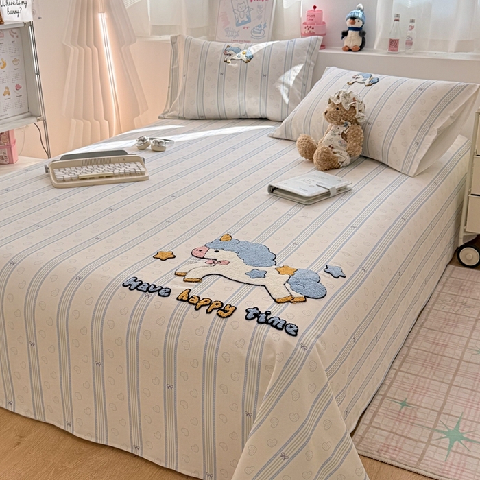 91家纺网 家纺一手货源 找家纺 雅萱家纺 2026新款全棉老粗布毛巾绣床单 星愿独角小马