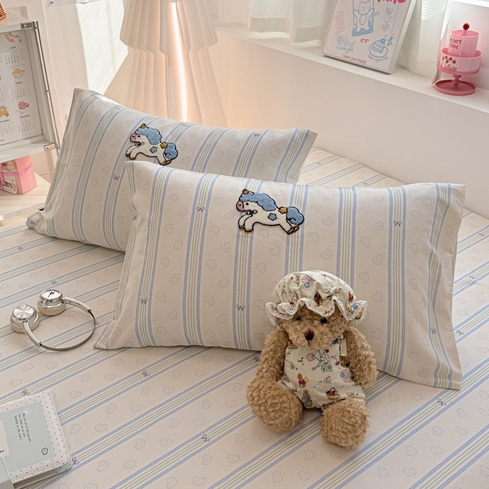 91家纺网 家纺一手货源 找家纺 雅萱家纺 2026新款全棉老粗布毛巾绣床单 星愿独角小马