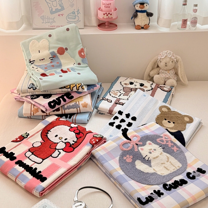 91家纺网 家纺一手货源 找家纺 雅萱家纺 2026新款全棉老粗布毛巾绣床单 组合图