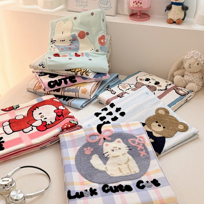 91家纺网 家纺一手货源 找家纺 雅萱家纺 2026新款全棉老粗布毛巾绣床单 组合图