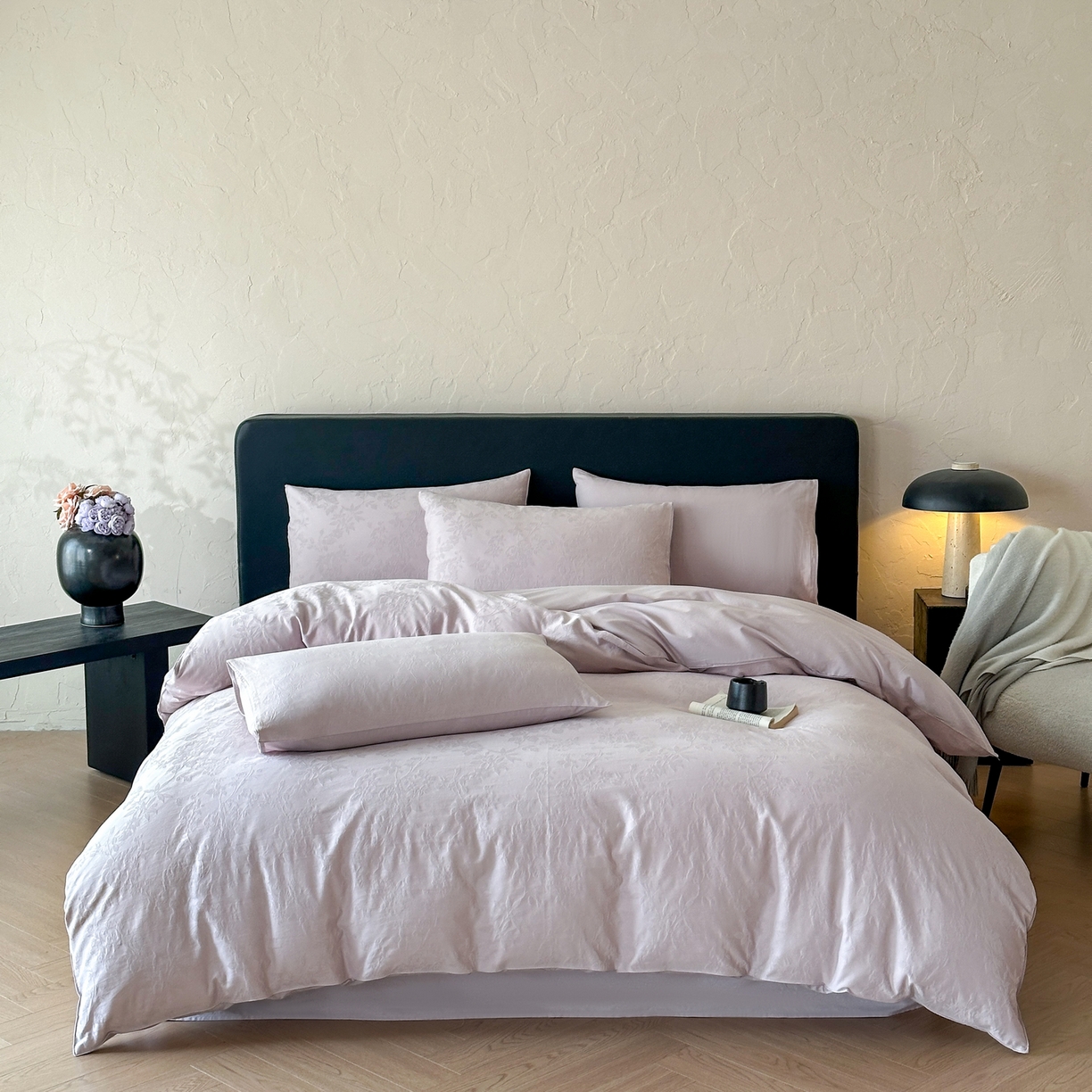 优悦生活馆 2026新款60s全棉提花四件套 花香韵美-淡雅紫