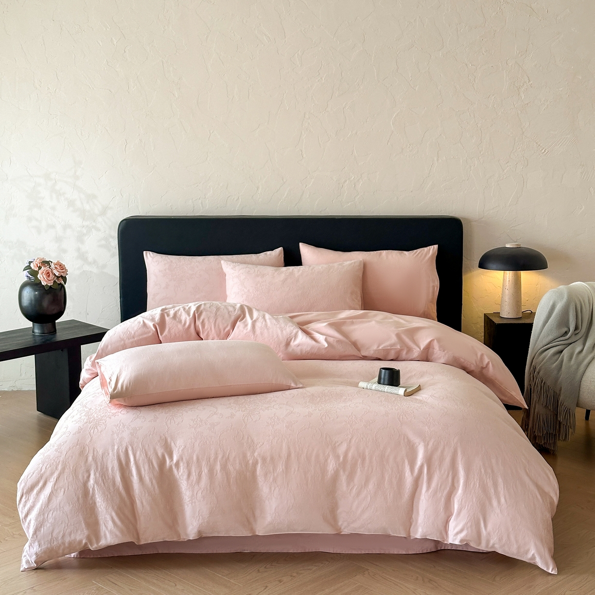 优悦生活馆 2026新款60s全棉提花四件套 花漾梦境-唯美粉