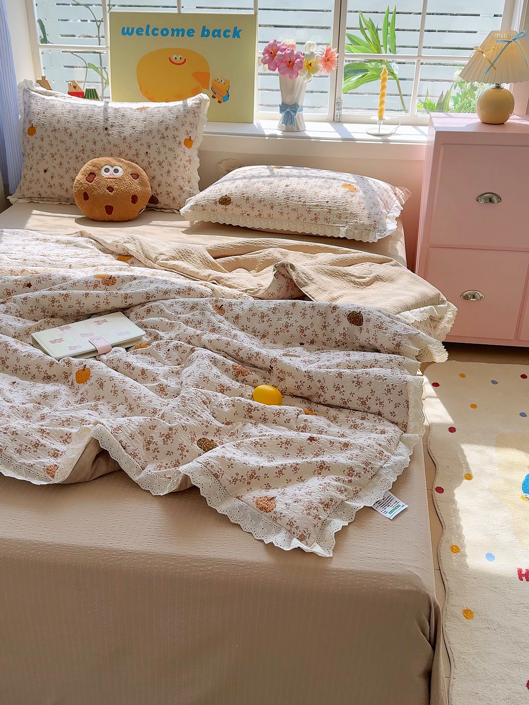 91家纺网 家纺一手货源 找家纺 弗苓家纺 2026新款高克重泡芙棉花边款夏被夏凉被空调被四件套小红书推荐-风格一 秋末南瓜星