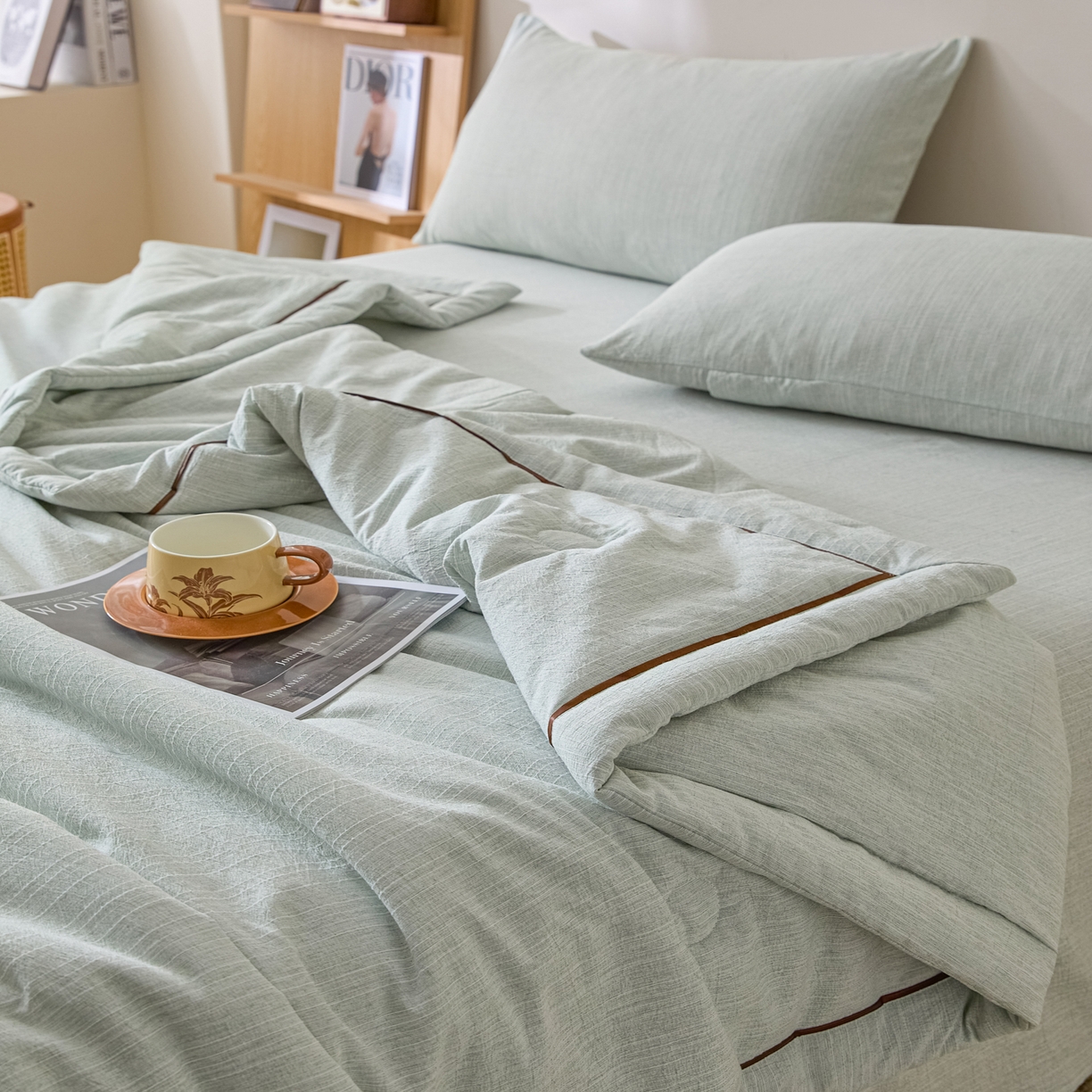 91家纺网 家纺一手货源 找家纺 （总）蓝极人 2026新款提花色织水洗麻夏被四件套