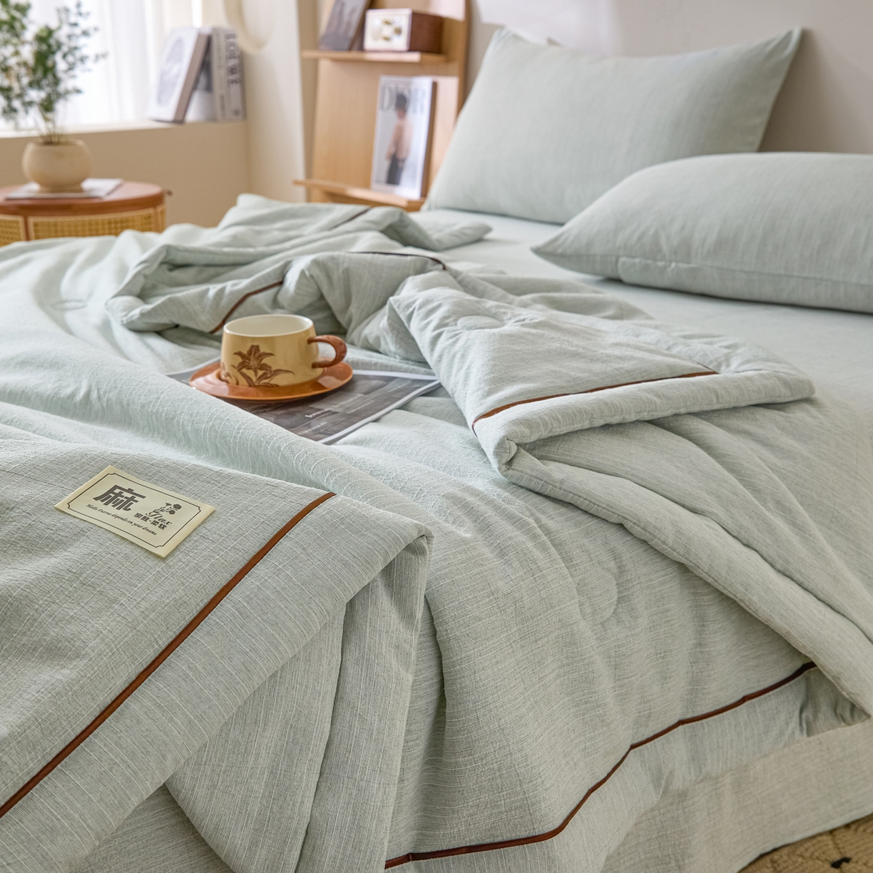 91家纺网 家纺一手货源 找家纺 （总）蓝极人 2026新款提花色织水洗麻夏被四件套