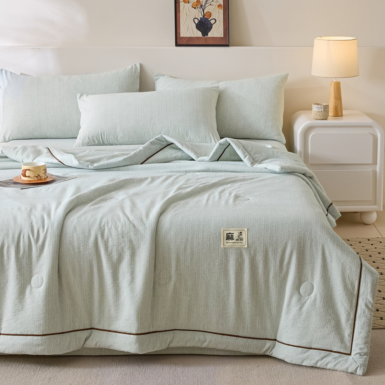 91家纺网 家纺一手货源 找家纺 （总）蓝极人 2026新款提花色织水洗麻夏被四件套