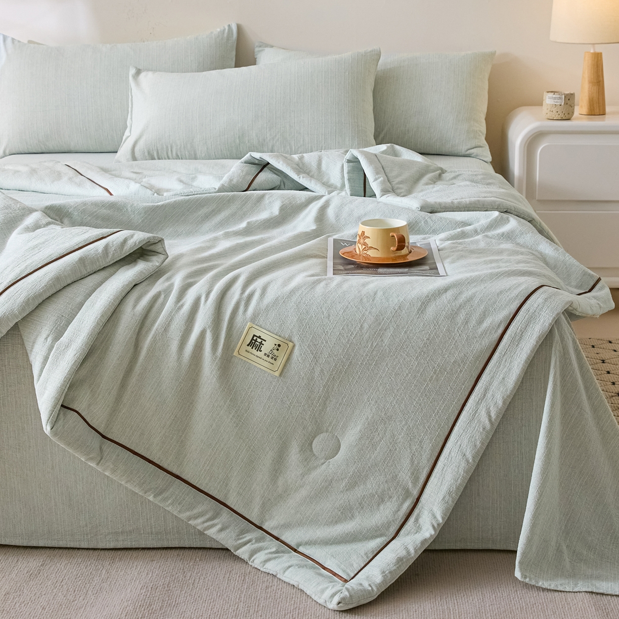 91家纺网 家纺一手货源 找家纺 （总）蓝极人 2026新款提花色织水洗麻夏被四件套