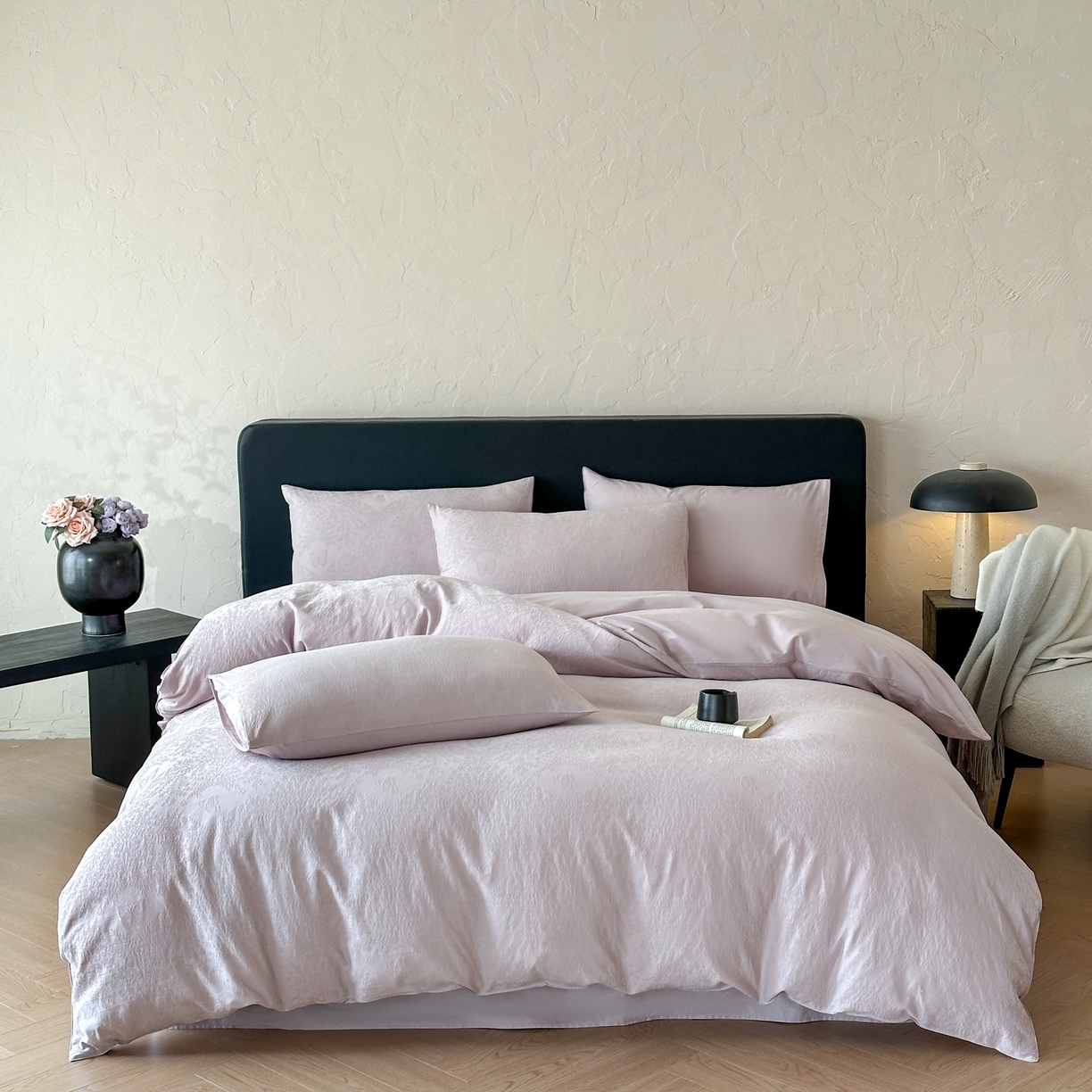 优悦生活馆 2026新款60s全棉提花四件套 暖雾碟语-淡雅紫