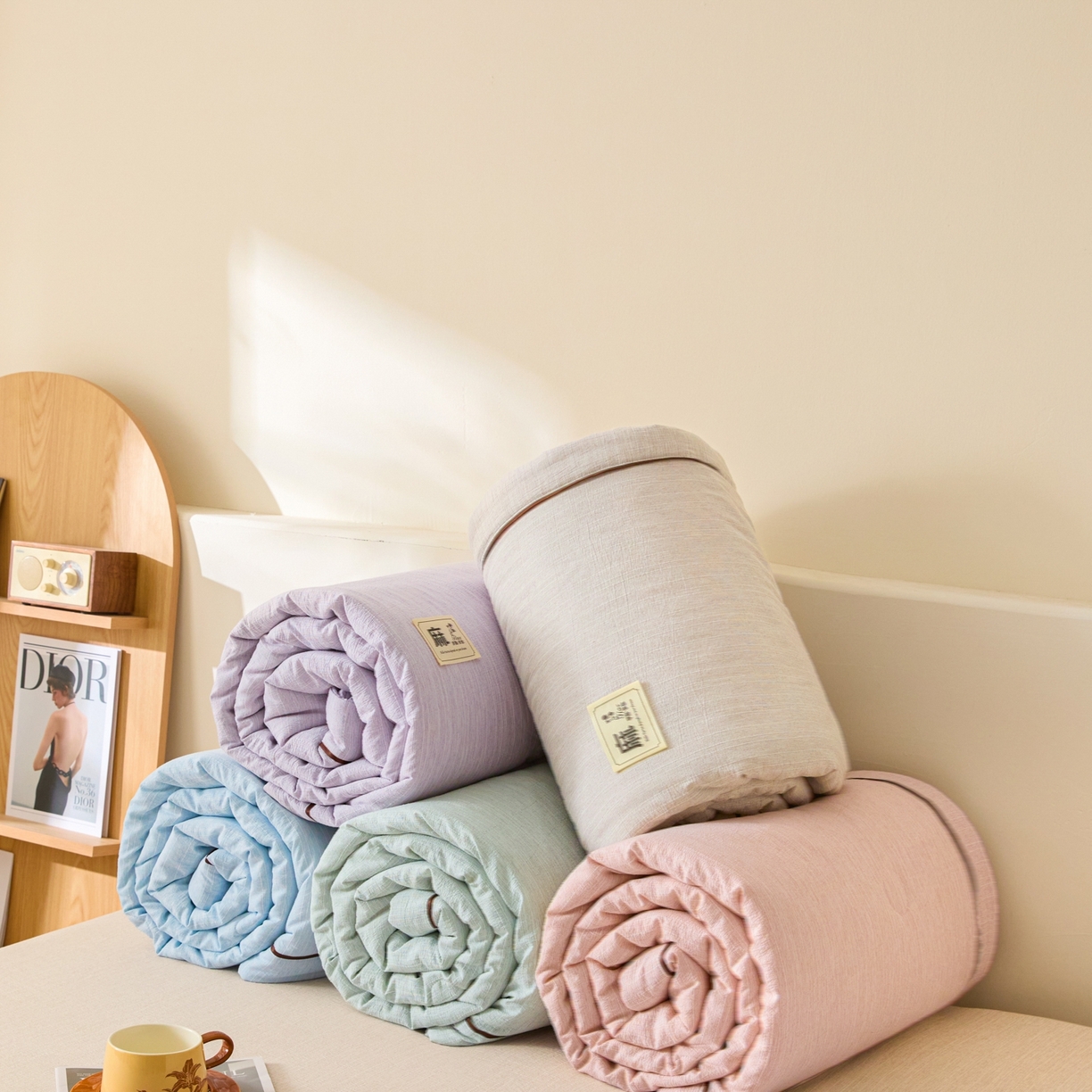 91家纺网 家纺一手货源 找家纺 （总）蓝极人 2026新款提花色织水洗麻夏被四件套