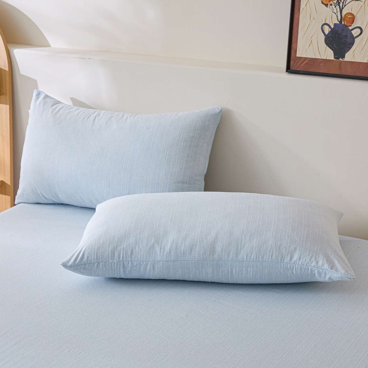 91家纺网 家纺一手货源 找家纺 蓝极人 2026新款提花色织水洗麻夏被四件套 色织-湖水蓝