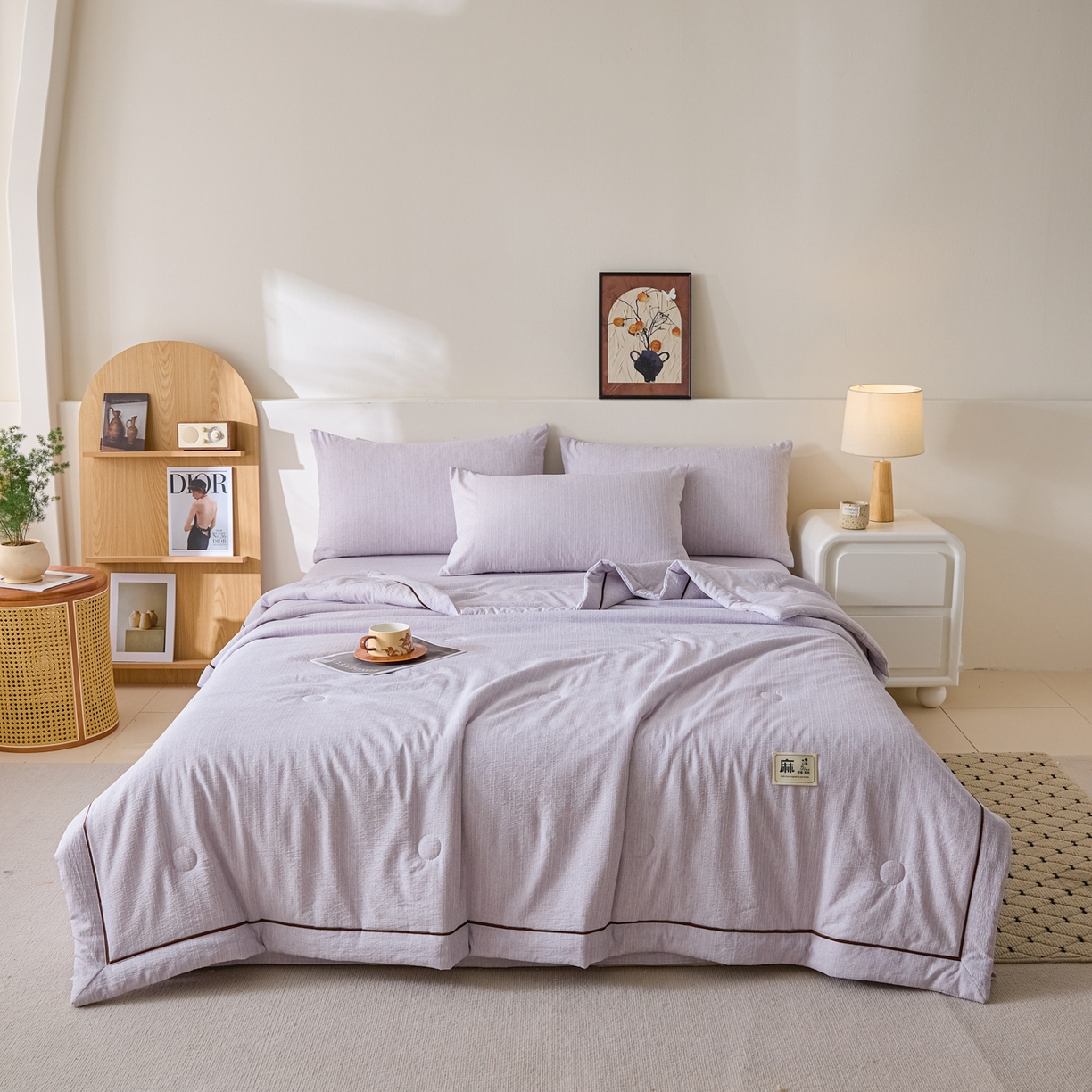 91家纺网 家纺一手货源 找家纺 蓝极人 2026新款提花色织水洗麻夏被四件套 色织-葡萄青