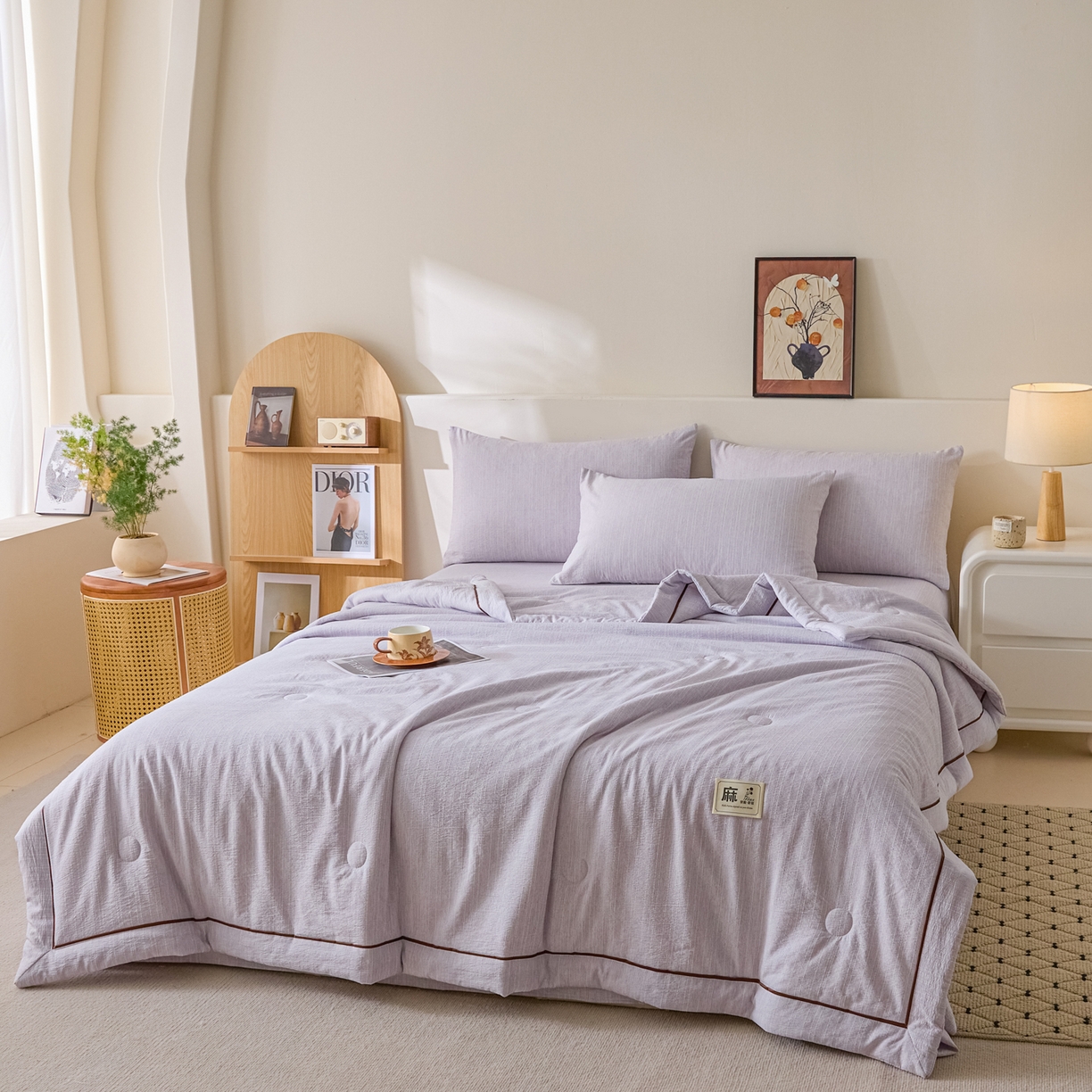 91家纺网 家纺一手货源 找家纺 蓝极人 2026新款提花色织水洗麻夏被四件套 色织-葡萄青