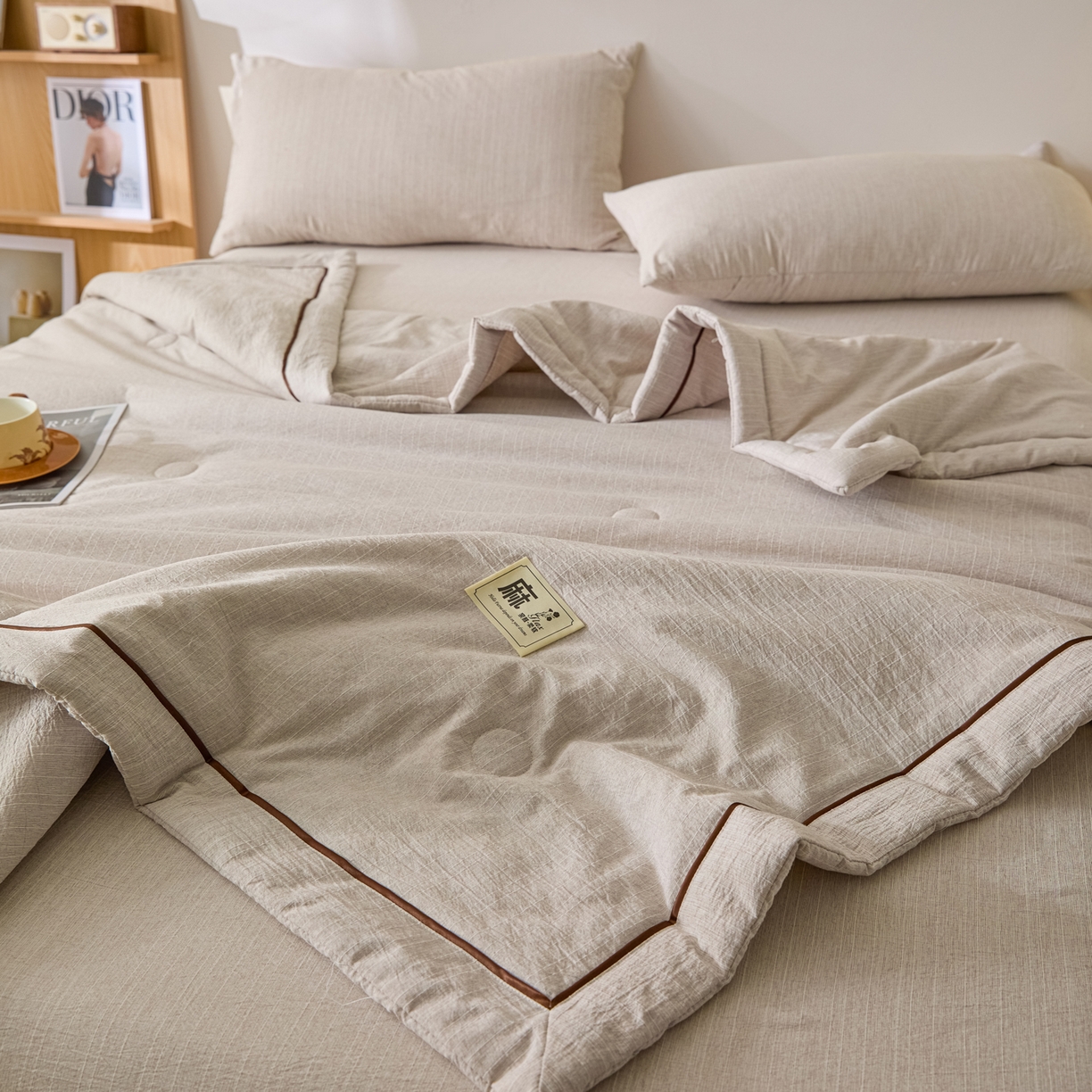 91家纺网 家纺一手货源 找家纺 蓝极人 2026新款提花色织水洗麻夏被四件套 色织-烟灰