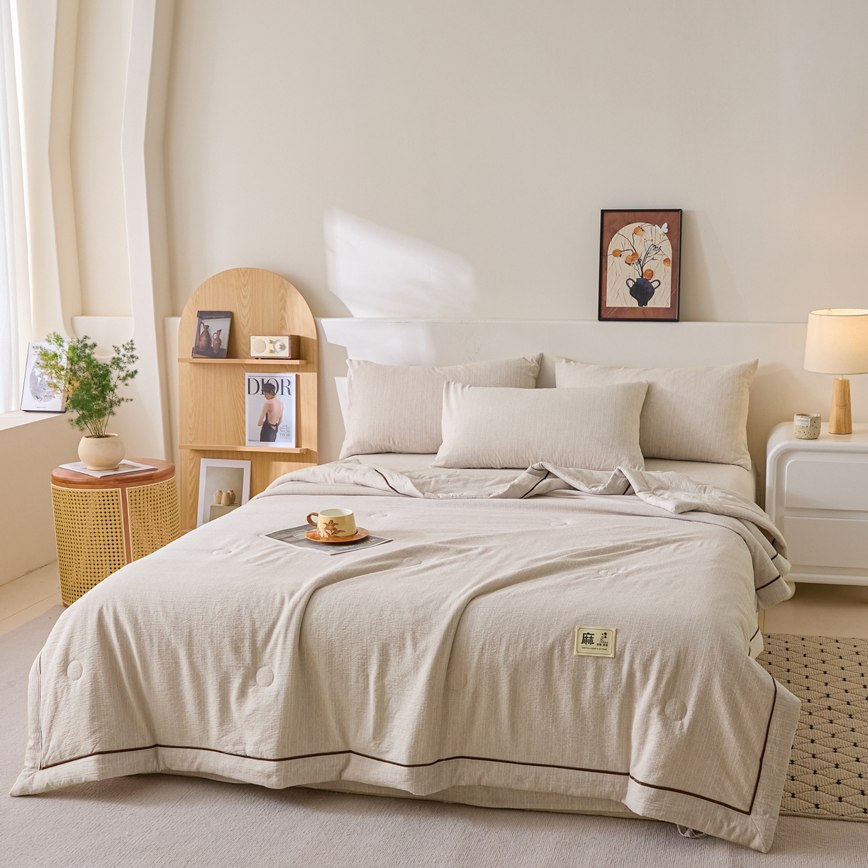 91家纺网 家纺一手货源 找家纺 蓝极人 2026新款提花色织水洗麻夏被四件套 色织-烟灰