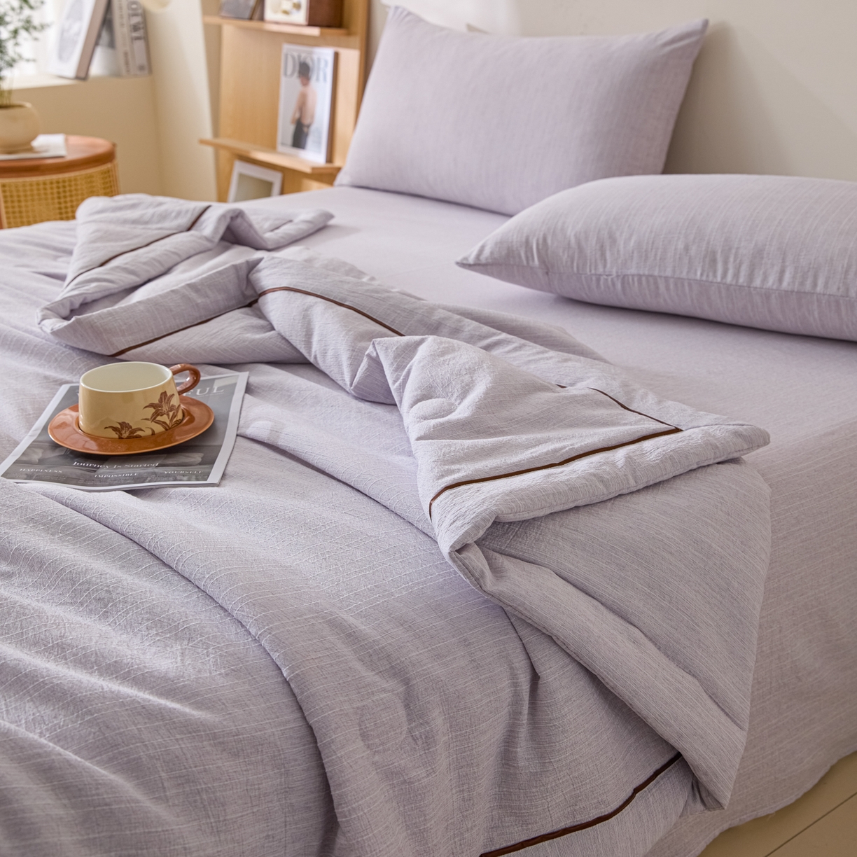 91家纺网 家纺一手货源 找家纺 蓝极人 2026新款提花色织水洗麻夏被四件套 色织-葡萄青