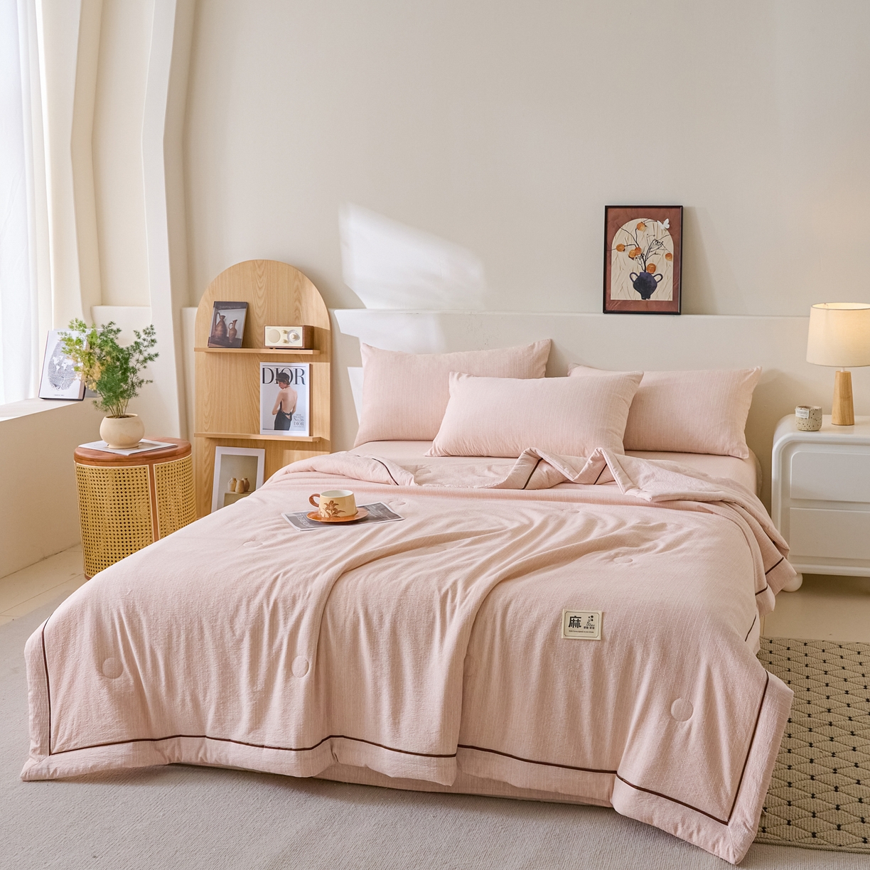 91家纺网 家纺一手货源 找家纺 蓝极人 2026新款提花色织水洗麻夏被四件套 色织-晨曦黄