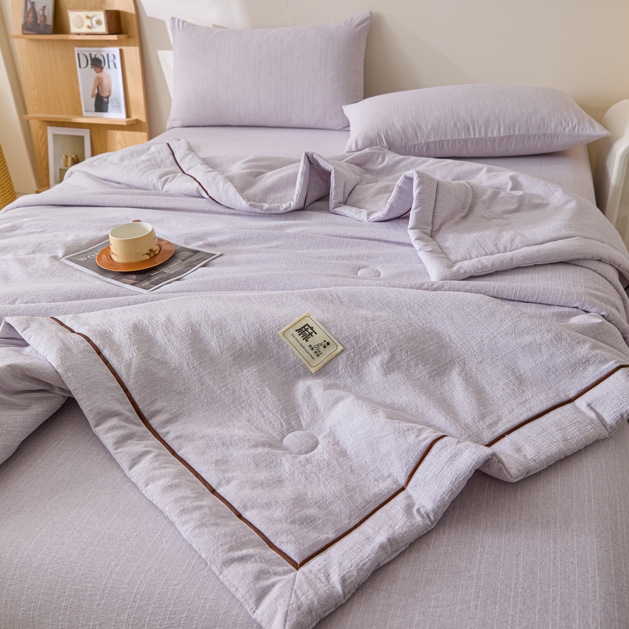 91家纺网 家纺一手货源 找家纺 蓝极人 2026新款提花色织水洗麻夏被四件套 色织-葡萄青