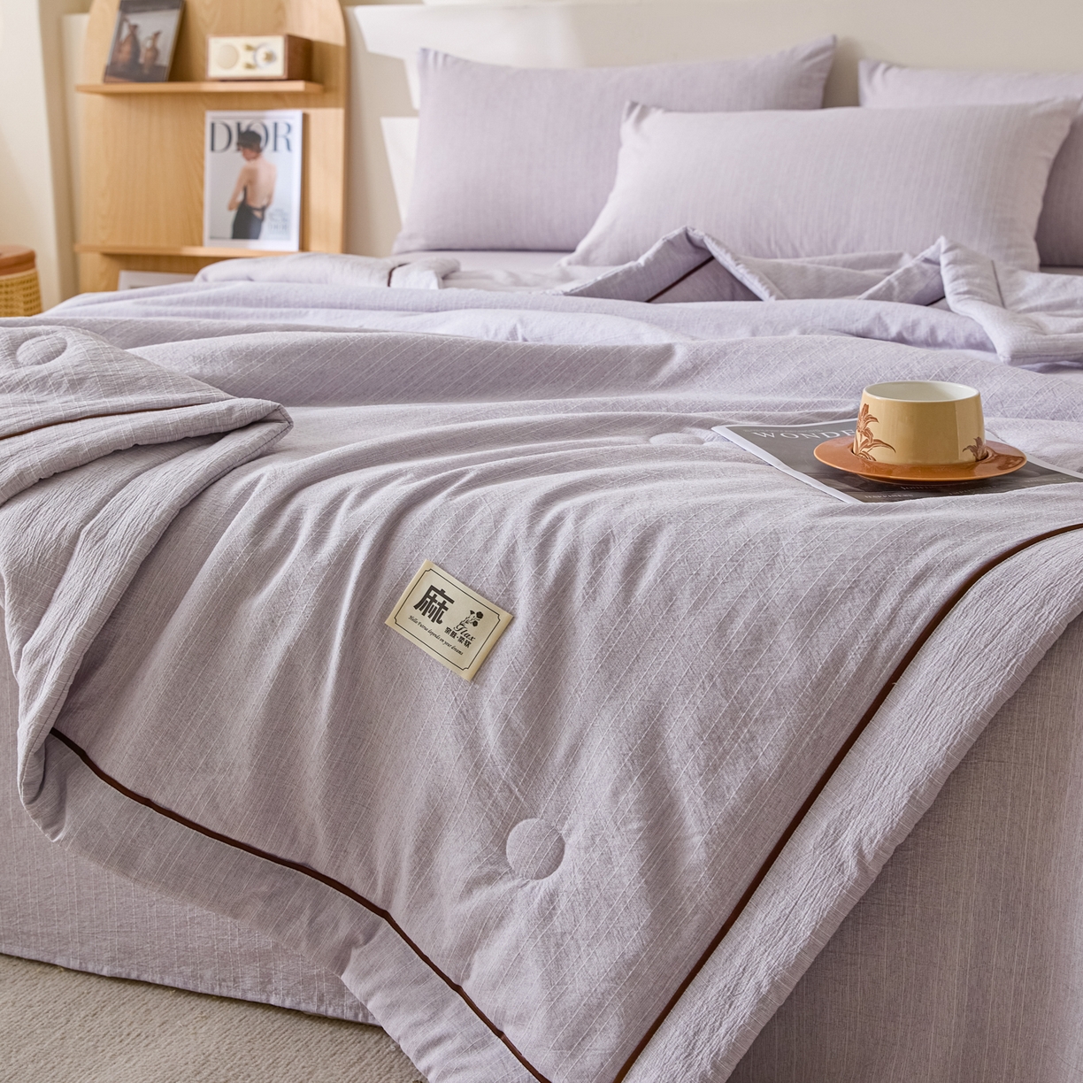 91家纺网 家纺一手货源 找家纺 蓝极人 2026新款提花色织水洗麻夏被四件套 色织-葡萄青