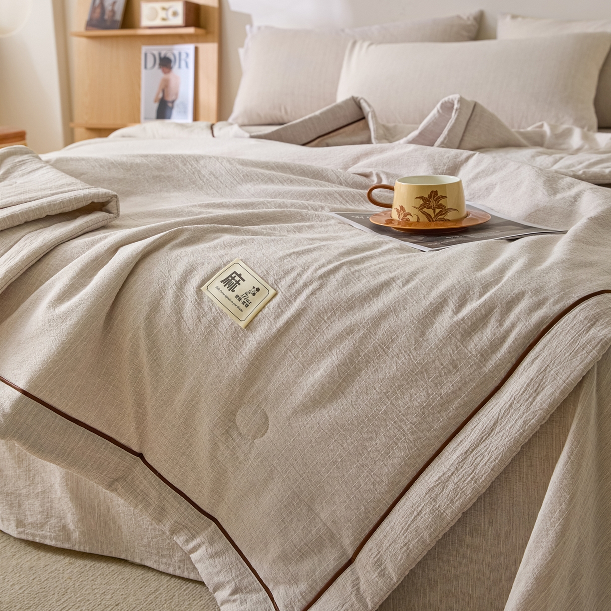 91家纺网 家纺一手货源 找家纺 蓝极人 2026新款提花色织水洗麻夏被四件套 色织-烟灰