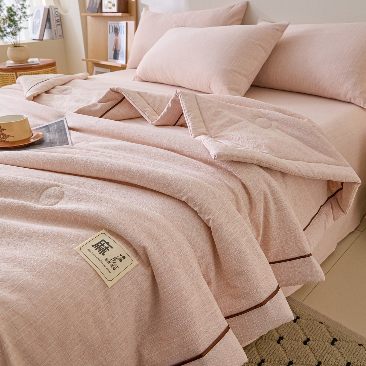 91家纺网 家纺一手货源 找家纺 蓝极人 2026新款提花色织水洗麻夏被四件套 色织-晨曦黄