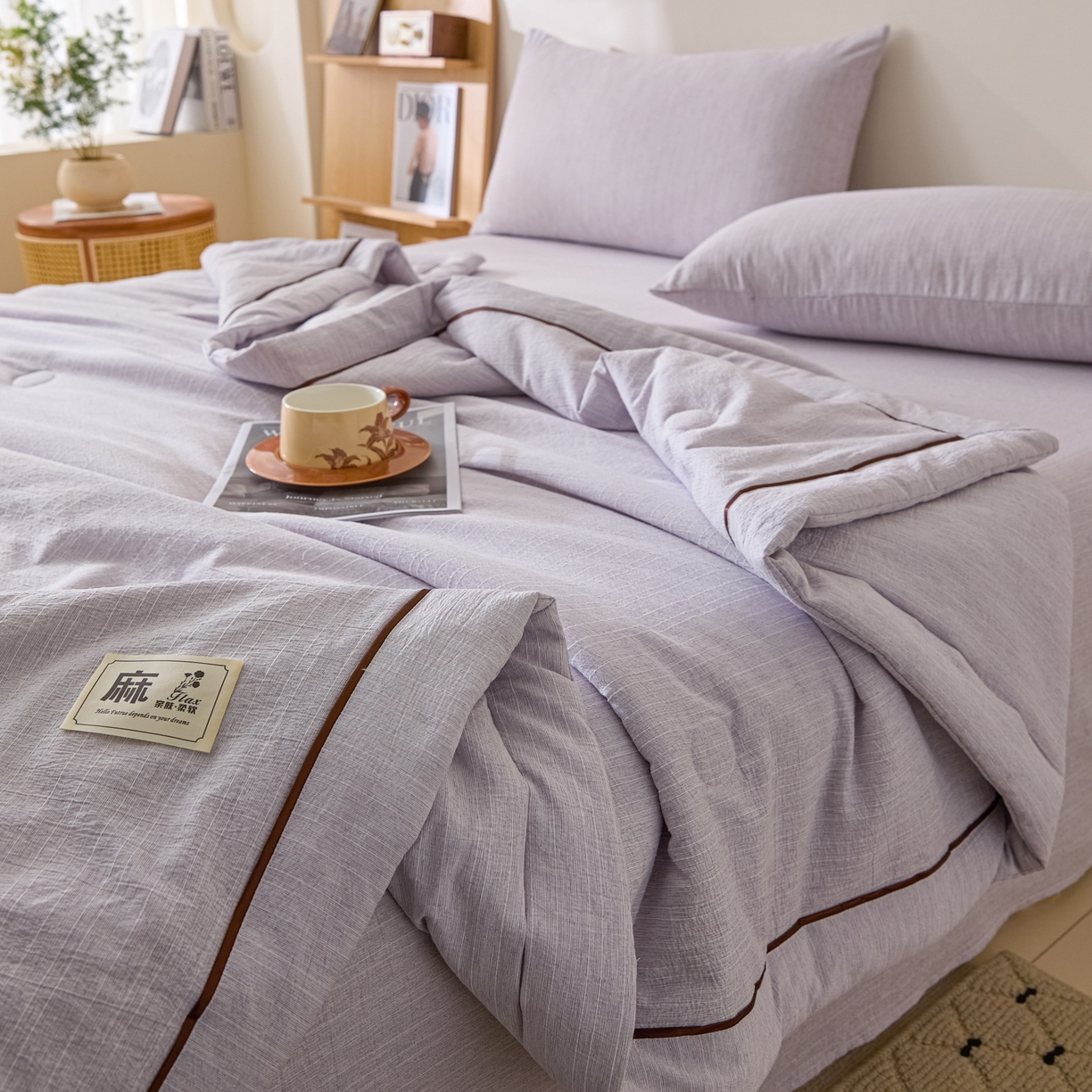 91家纺网 家纺一手货源 找家纺 蓝极人 2026新款提花色织水洗麻夏被四件套 色织-葡萄青